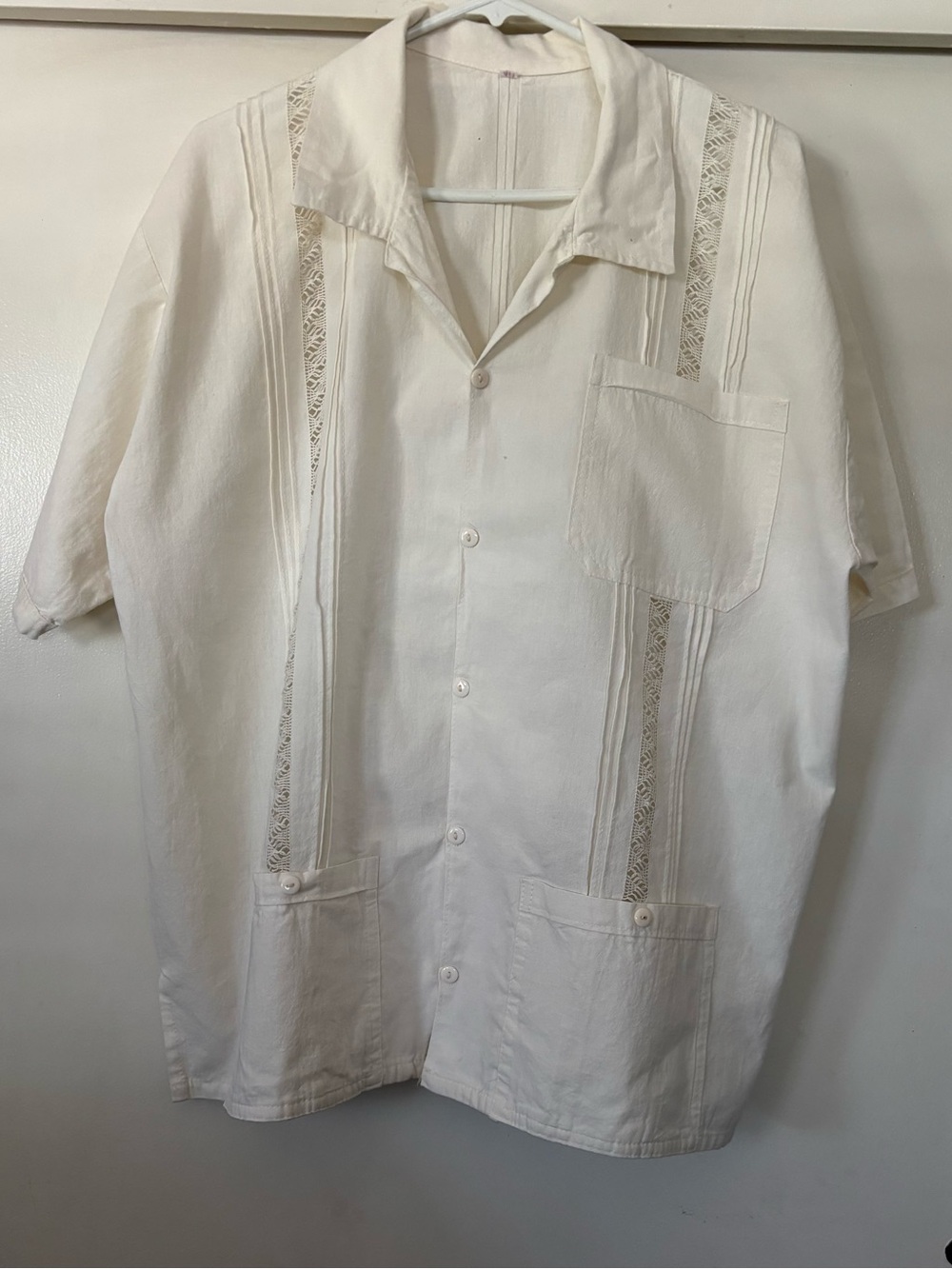 Guayabera Cuban Men’s Casual Button-Down Shirt - White Large